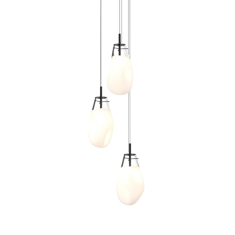 SONNEMAN Liquid 3-Light Large LED Round Canopy Satin Black Poured White Glass Shade Pendant Light