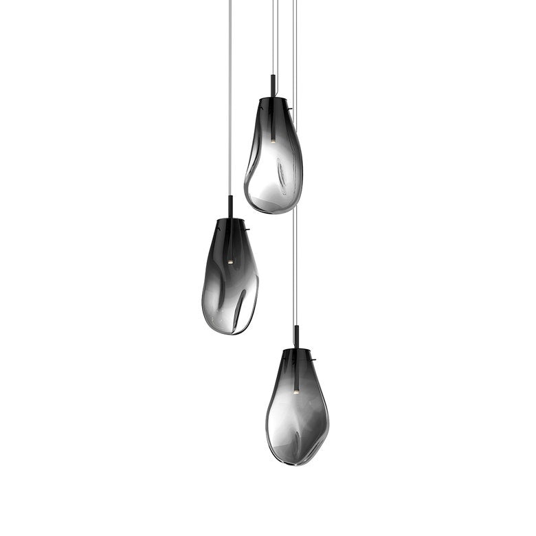 SONNEMAN Liquid 3-Light Large LED Round Canopy Satin Black Smoke Fade Glass Shade Pendant Light