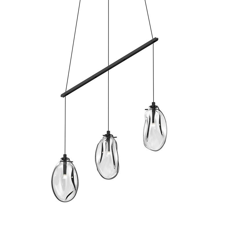 SONNEMAN Liquid 3-Light Standard LED Linear Spreader Satin Black Clear Glass Shade Pendant Light