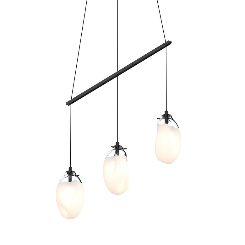 SONNEMAN Liquid 3-Light Standard LED Linear Spreader Satin Black Poured White Glass Shade Pendant Light