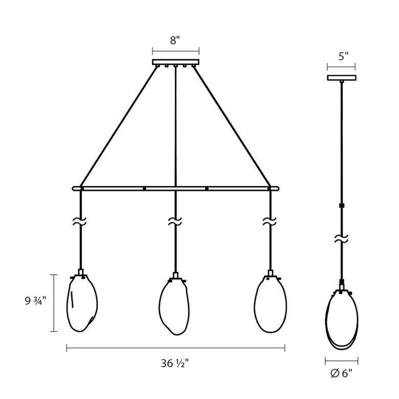 SONNEMAN Liquid 3-Light Standard LED Linear Spreader Satin Black Smoke Fade Glass Shade Pendant Light