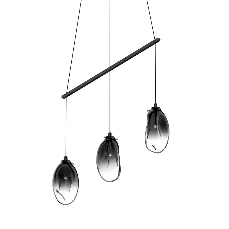 SONNEMAN Liquid 3-Light Standard LED Linear Spreader Satin Black Smoke Fade Glass Shade Pendant Light