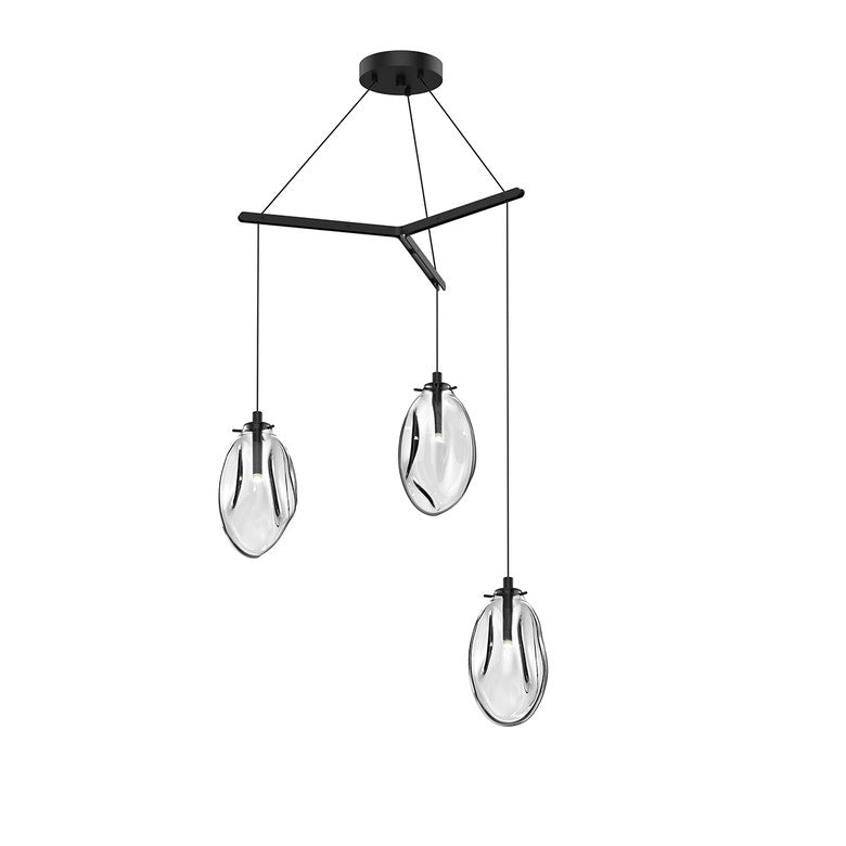 SONNEMAN Liquid 3-Light Standard LED Tri-Spreader Satin Black Clear Glass Shade Pendant Light