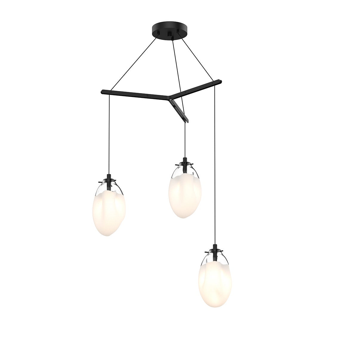 SONNEMAN Liquid 3-Light Standard LED Tri-Spreader Satin Black Poured White Glass Shade Pendant Light