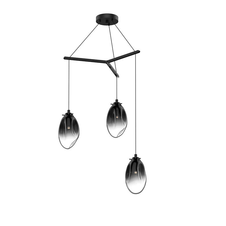 SONNEMAN Liquid 3-Light Standard LED Tri-Spreader Satin Black Smoke Fade Glass Shade Pendant Light