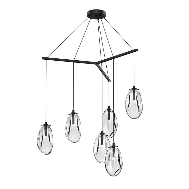 SONNEMAN Liquid 6-Light Standard LED Tri-Spreader Satin Black Clear Glass Shade Pendant Light