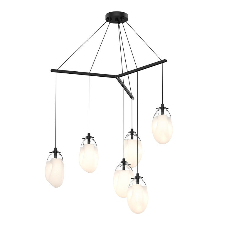 SONNEMAN Liquid 6-Light Standard LED Tri-Spreader Satin Black Poured White Glass Shade Pendant Light