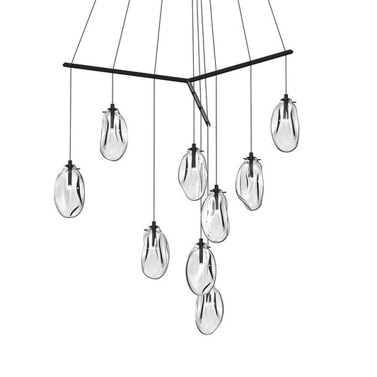 SONNEMAN Liquid 9-Light Standard LED Tri-Spreader Satin Black Clear Glass Shade Pendant Light