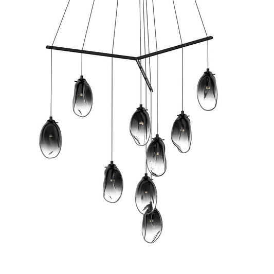 SONNEMAN Liquid 9-Light Standard LED Tri-Spreader Satin Black Smoke Fade Glass Shade Pendant Light