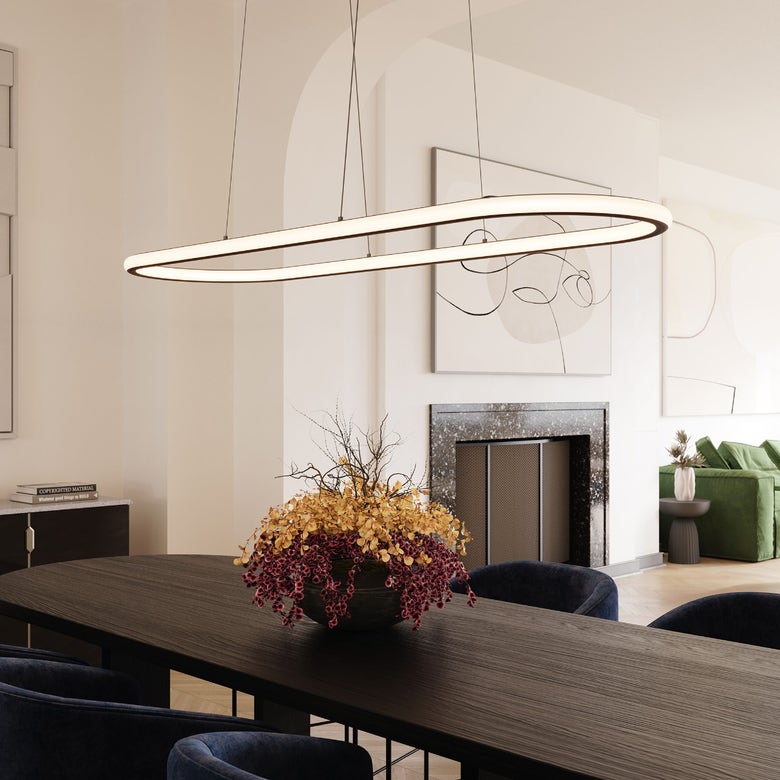 SONNEMAN Luna 48" 2-Light LED 3500K Satin Black White Silicone Shade Racetrack Pendant Light