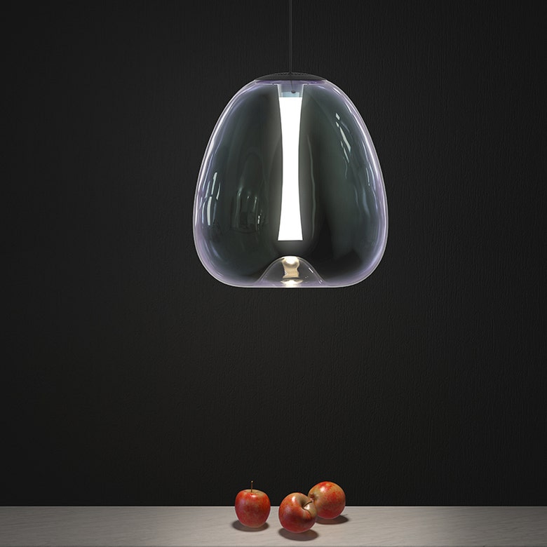 SONNEMAN Mela 1-Light LED Satin Black Glass With Frosted Acrylic Shade Medium Pendant Light