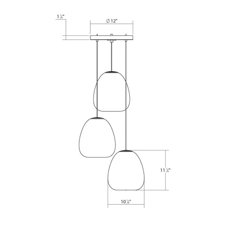 SONNEMAN Mela 3-Light LED Satin Black Glass With Frosted Acrylic Shade Chandelier
