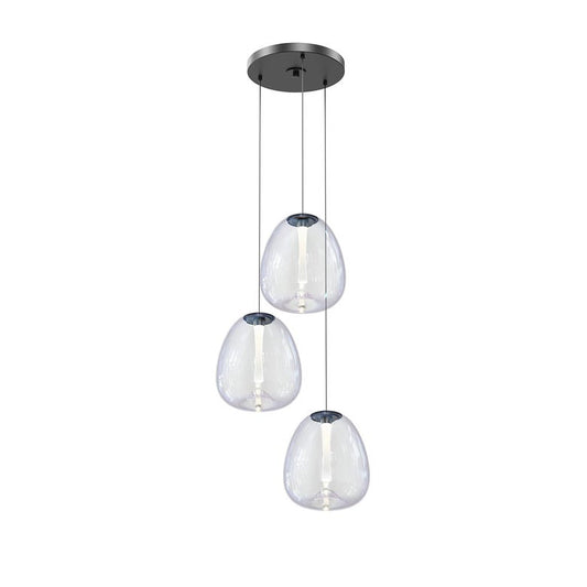 SONNEMAN Mela 3-Light LED Satin Black Glass With Frosted Acrylic Shade Chandelier
