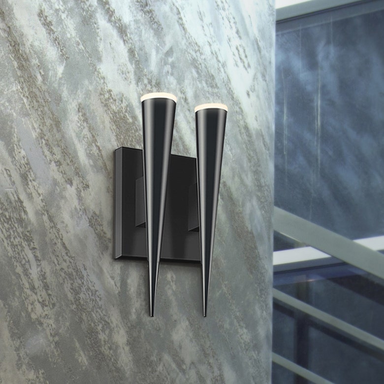SONNEMAN Micro Cone 2-Light LED Satin Black Optical Acrylic Shade Double Wall Sconce