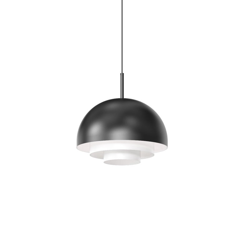 SONNEMAN Modern Tiers 12" 1-Light Satin Black Dome Metal Shade Pendant Light