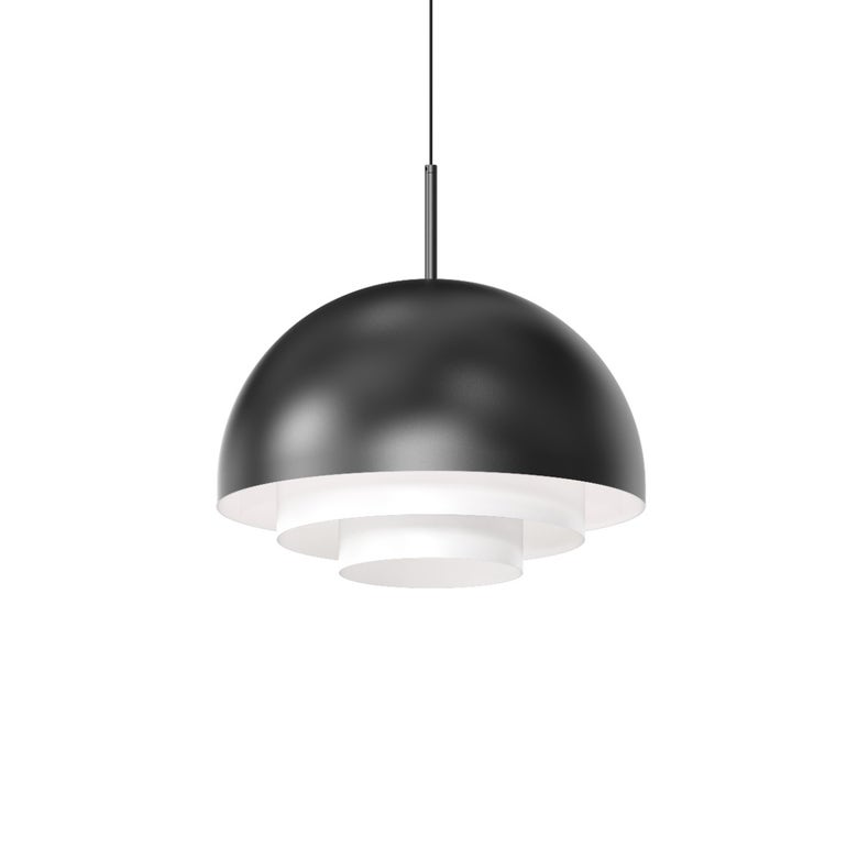 SONNEMAN Modern Tiers 16" 1-Light Satin Black Dome Metal Shade Pendant Light