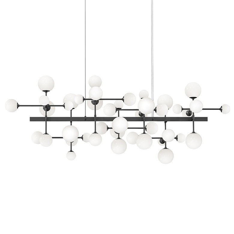 SONNEMAN Nebula Bar 42-Light LED Satin Black White Cased Glass Shade Chandelier With 20FT Cord Length