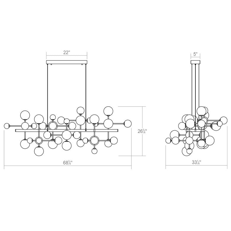 SONNEMAN Nebula Bar 42-Light LED Satin Nickel White Cased Glass Shade Chandelier With 20FT Cord Length