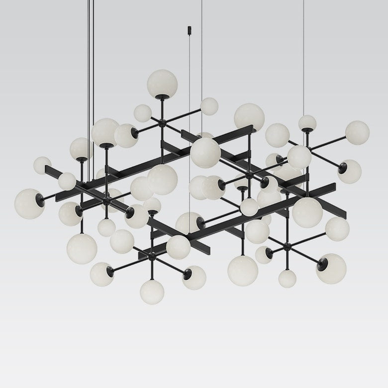 SONNEMAN Nebula Square 15-Light LED Standard Satin Black White Cased Glass Shade Chandelier With 20FT Cord Length