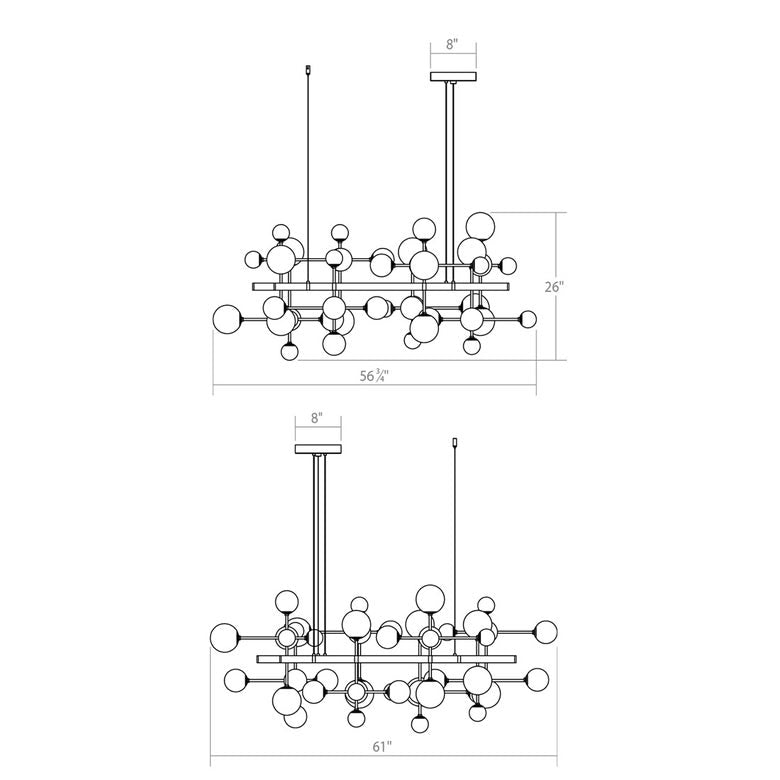 SONNEMAN Nebula Square 15-Light LED Standard Satin Black White Cased Glass Shade Chandelier With 20FT Cord Length