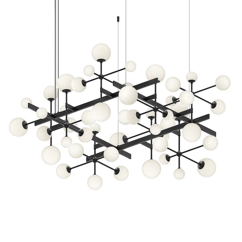 SONNEMAN Nebula Square 15-Light LED Standard Satin Black White Cased Glass Shade Chandelier With 20FT Cord Length