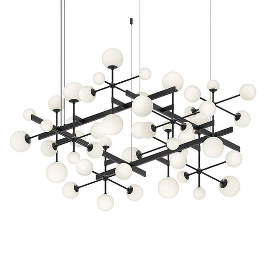 SONNEMAN Nebula Square 15-Light LED Standard Satin Black White Cased Glass Shade Chandelier With 20FT Cord Length