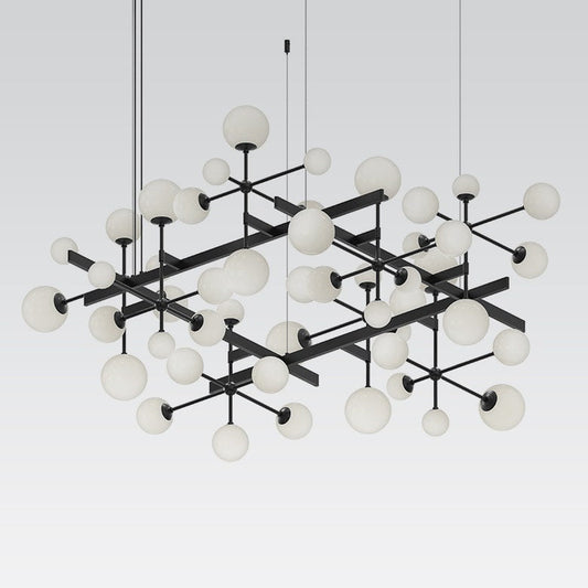 SONNEMAN Nebula Square 15-Light LED Standard Satin Black White Cased Glass Shade Chandelier With 6FT Cord Length