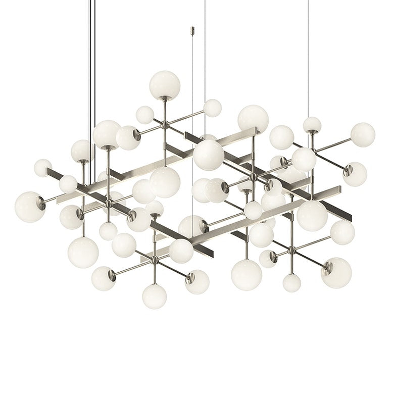 SONNEMAN Nebula Square 15-Light LED Standard Satin Nickel White Cased Glass Shade Chandelier With 20FT Cord Length