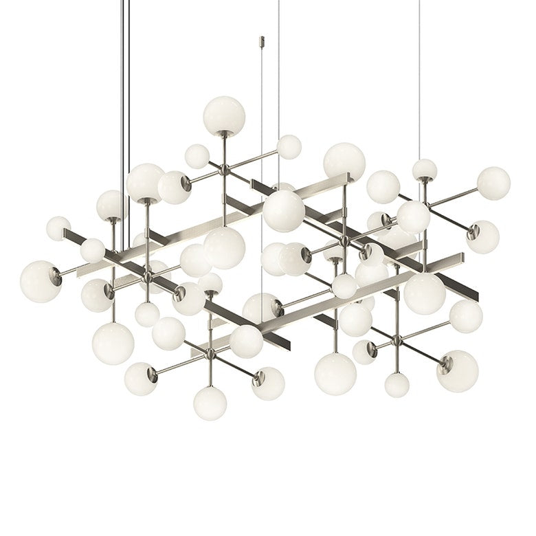 SONNEMAN Nebula Square 15-Light LED Standard Satin Nickel White Cased Glass Shade Chandelier With 6FT Cord Length