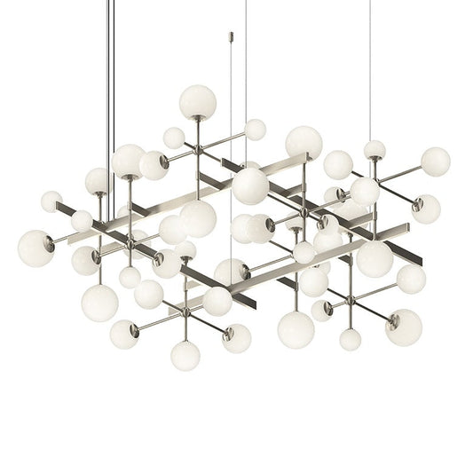 SONNEMAN Nebula Square 15-Light LED Standard Satin Nickel White Cased Glass Shade Chandelier With 6FT Cord Length