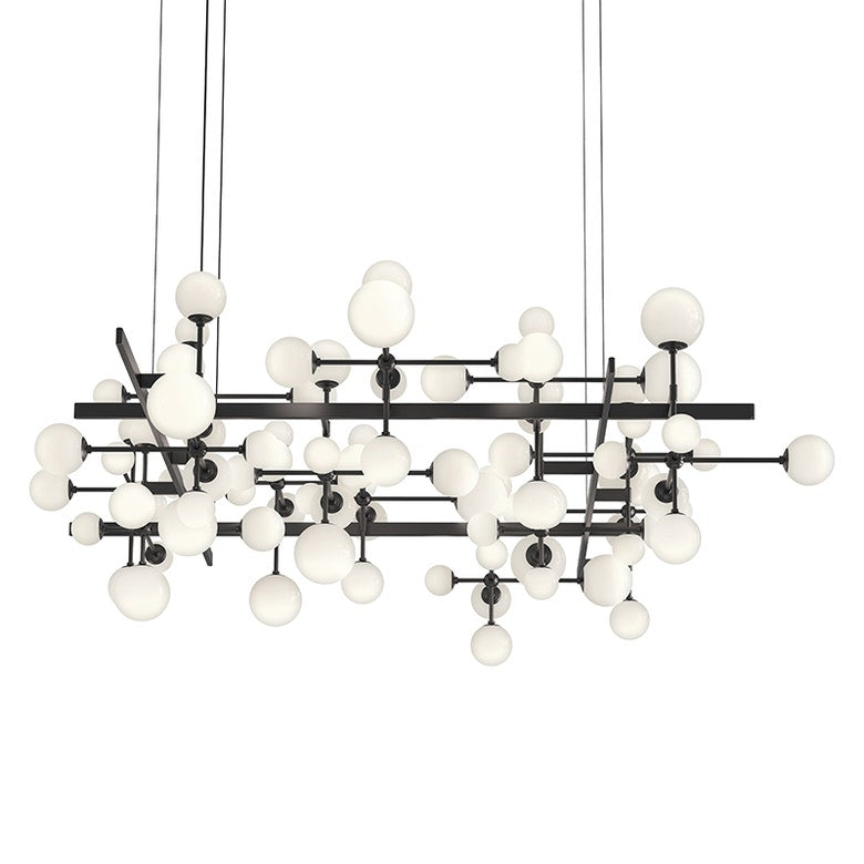 SONNEMAN Nebula Square 31-Light LED Large Satin Black White Cased Glass Shade Chandelier With 20FT Cord Length