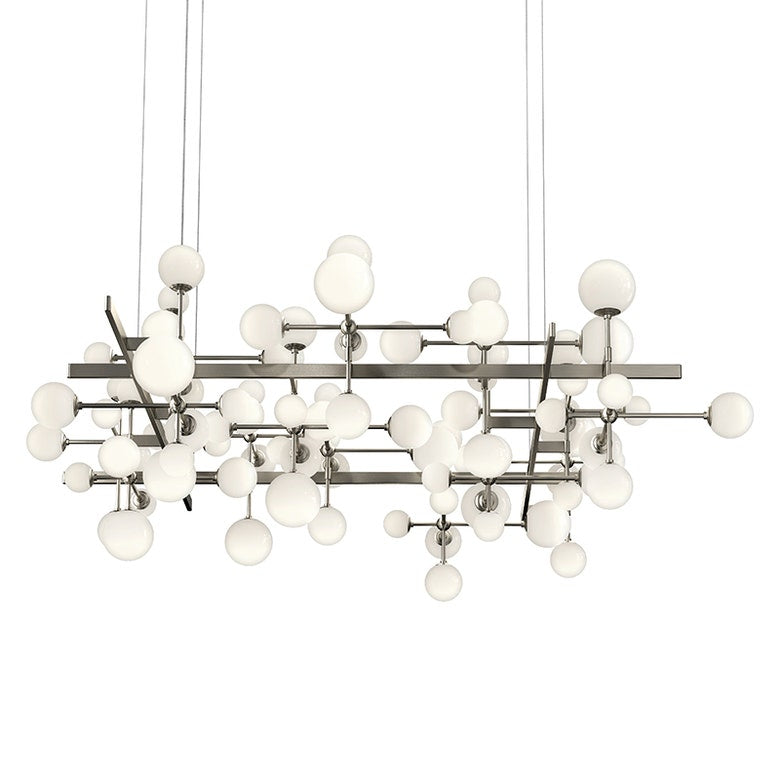 SONNEMAN Nebula Square 31-Light LED Large Satin Nickel White Cased Glass Shade Chandelier With 20FT Cord Length