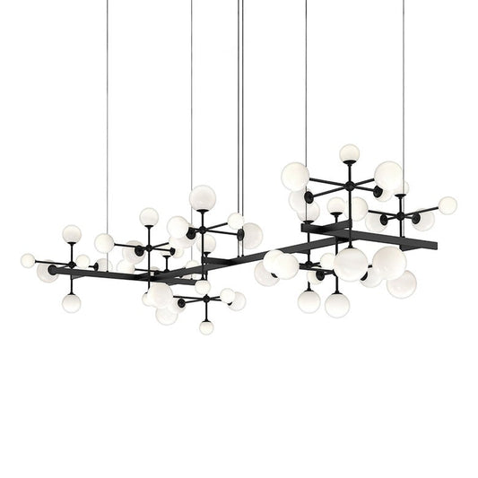 SONNEMAN Nebula Zig Zag 19-Light LED Satin Black White Cased Glass Shade Chandelier With 20FT Cord Length