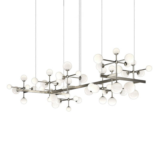 SONNEMAN Nebula Zig Zag 19-Light LED Satin Nickel White Cased Glass Shade Chandelier With 20FT Cord Length