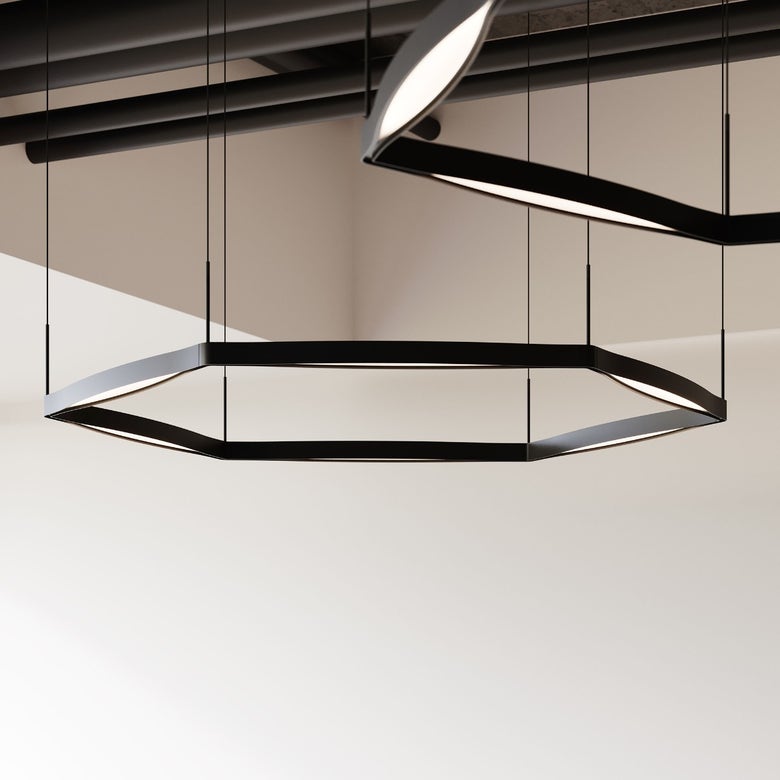 SONNEMAN Ola 55" 6-Light LED Single Ring Satin Black Linear Suspension Pendant Light