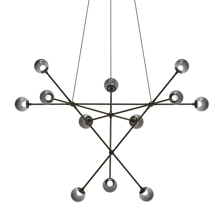 SONNEMAN Proton Alpha 12-Light LED Polished Black Nickel Smoked Glass Shade Chandelier