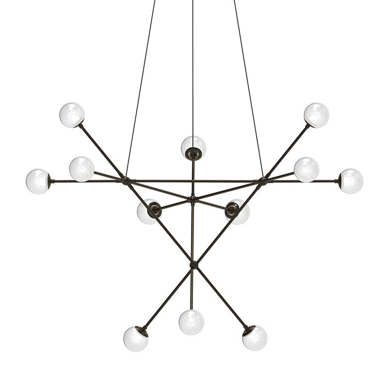 SONNEMAN Proton Alpha 12-Light LED Polished Black Nickel White Crushed Glass Shade Chandelier