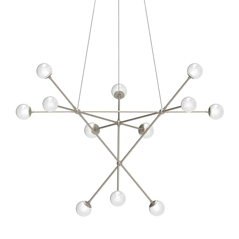 SONNEMAN Proton Alpha 12-Light LED Satin Nickel White Crushed Glass Shade Chandelier