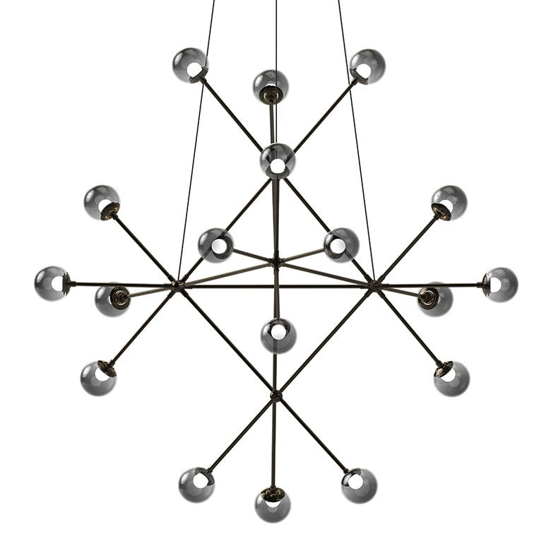 SONNEMAN Proton Beta 18-Light Polished Black Nickel Smoked Glass Shade Chandelier