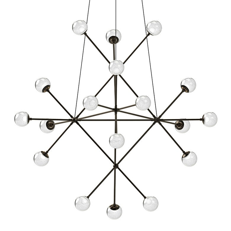 SONNEMAN Proton Beta 18-Light Polished Black Nickel White Crushed Glass Chandelier