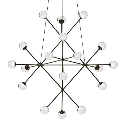 SONNEMAN Proton Beta 18-Light Polished Black Nickel White Crushed Glass Chandelier