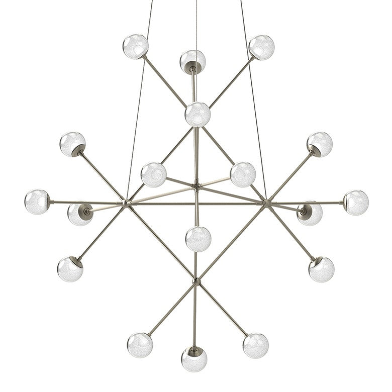 SONNEMAN Proton Beta 18-Light Satin Nickel White Crushed Glass Chandelier