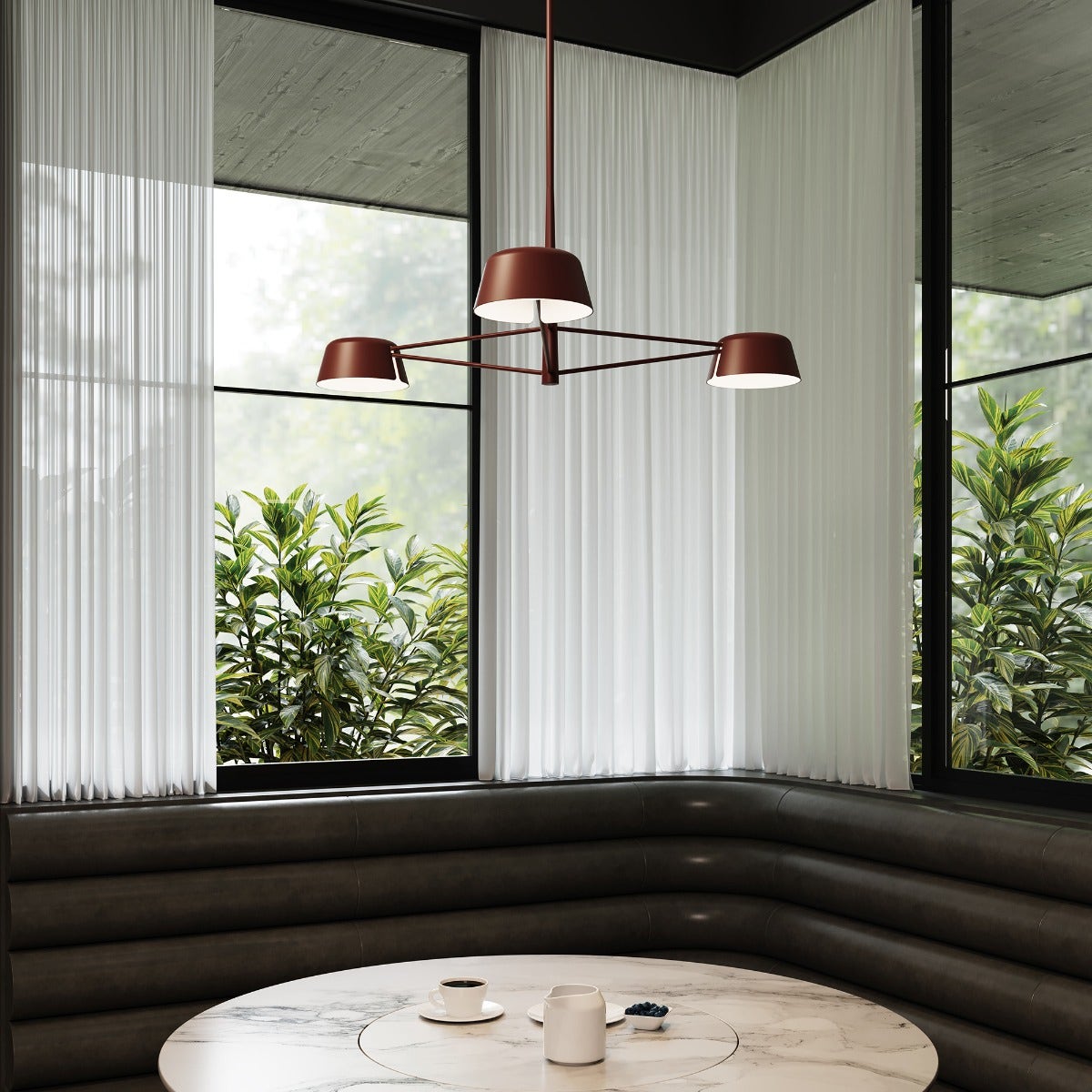 SONNEMAN Ray 3-Light Oxide Red Round Chandelier