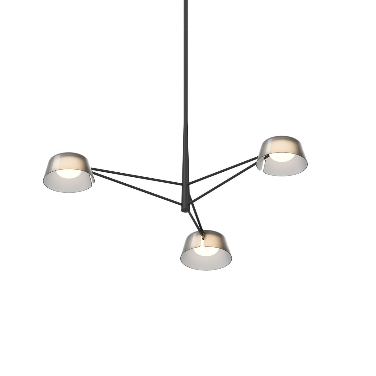 SONNEMAN Ray 3-Light Satin Black Round Chandelier With Smoked Etched Acrylic Shade