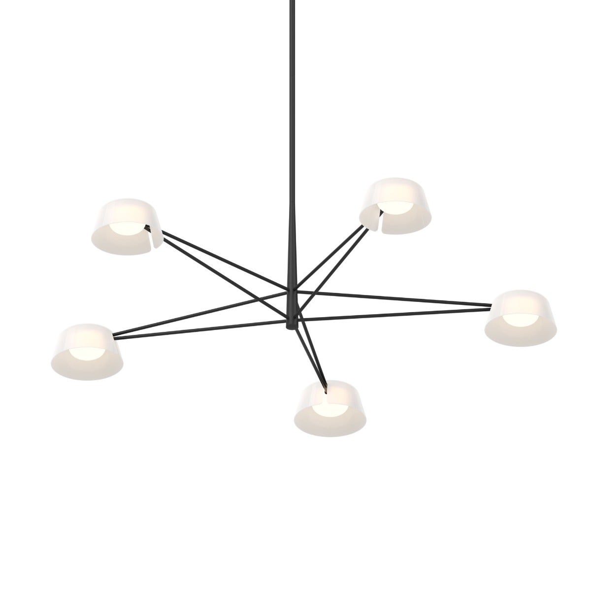 SONNEMAN Ray 5-Light Satin Black Round Chandelier With Opal White Acrylic Shade