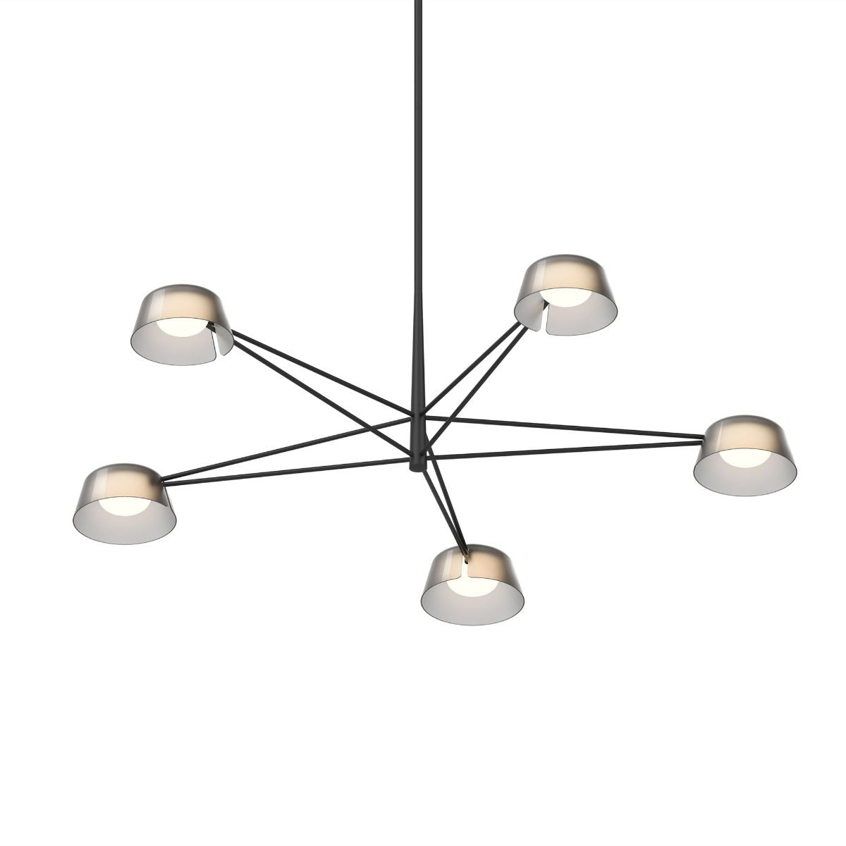 SONNEMAN Ray 5-Light Satin Black Round Chandelier With Smoked Etched Acrylic Shade