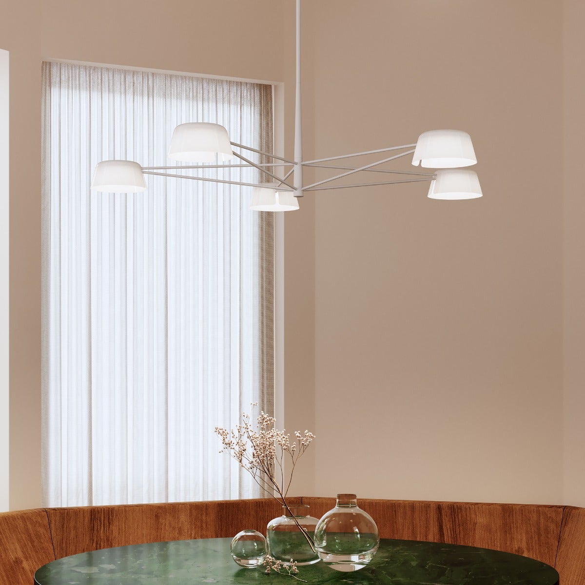 SONNEMAN Ray 5-Light Warm Gray Round Chandelier With Opal White Acrylic Shade