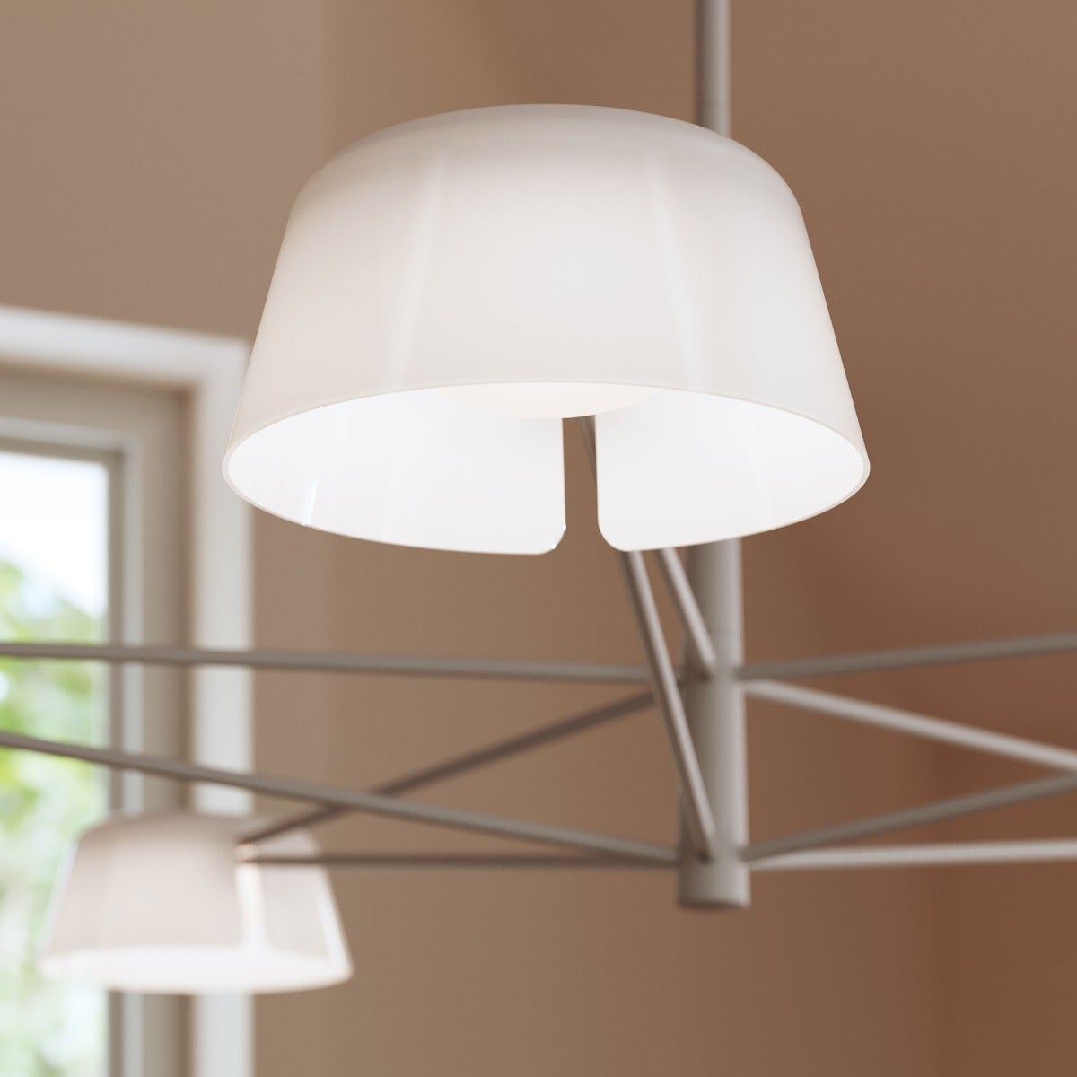 SONNEMAN Ray 5-Light Warm Gray Round Chandelier With Opal White Acrylic Shade