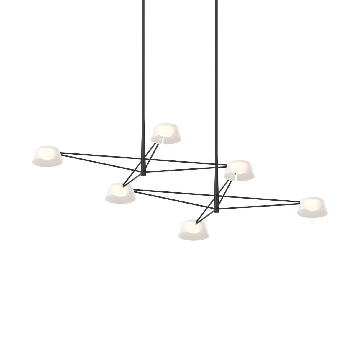 SONNEMAN Ray 6-Light Satin Black Round Chandelier With Opal White Acrylic Shade
