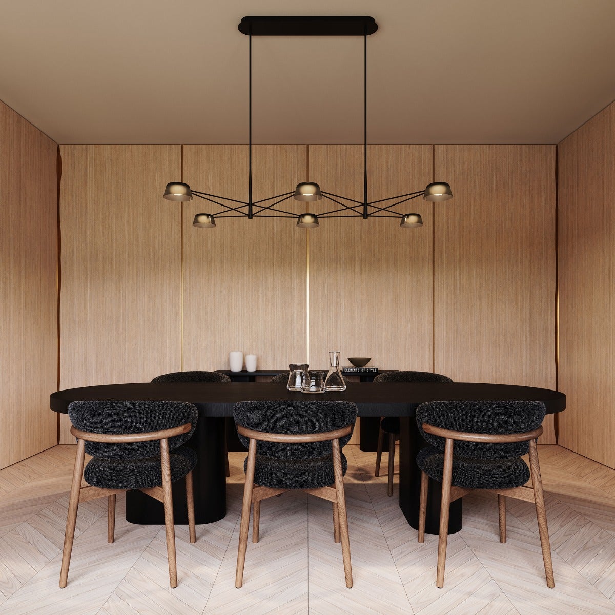 SONNEMAN Ray 6-Light Satin Black Round Chandelier With Smoked Etched Acrylic Shade